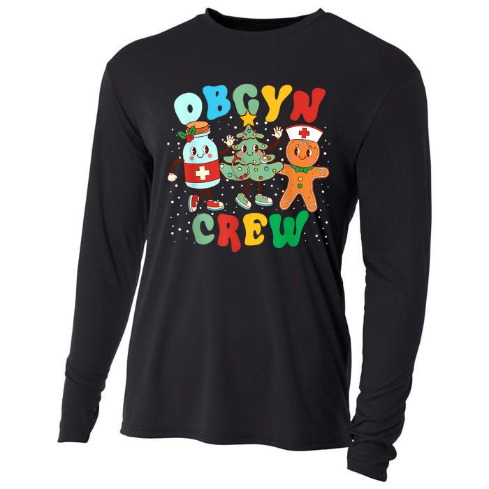 Retro Groovy Obgyn Crew Christmas Tree Latte Drink Ob Gyn Cooling Performance Long Sleeve Crew