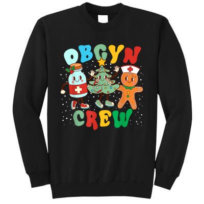 Retro Groovy Obgyn Crew Christmas Tree Latte Drink Ob Gyn Tall Sweatshirt