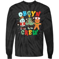 Retro Groovy Obgyn Crew Christmas Tree Latte Drink Ob Gyn Tie-Dye Long Sleeve Shirt