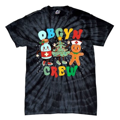 Retro Groovy Obgyn Crew Christmas Tree Latte Drink Ob Gyn Tie-Dye T-Shirt