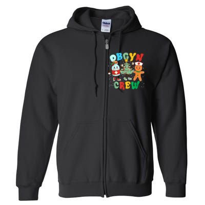 Retro Groovy Obgyn Crew Christmas Tree Latte Drink Ob Gyn Full Zip Hoodie