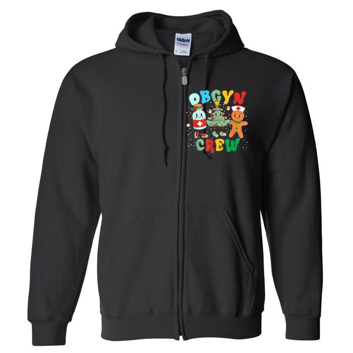 Retro Groovy Obgyn Crew Christmas Tree Latte Drink Ob Gyn Full Zip Hoodie