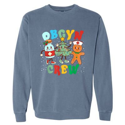 Retro Groovy Obgyn Crew Christmas Tree Latte Drink Ob Gyn Garment-Dyed Sweatshirt