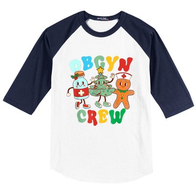 Retro Groovy Obgyn Crew Christmas Tree Latte Drink Ob Gyn Baseball Sleeve Shirt