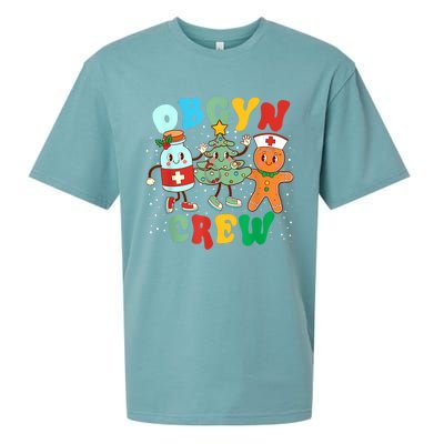 Retro Groovy Obgyn Crew Christmas Tree Latte Drink Ob Gyn Sueded Cloud Jersey T-Shirt