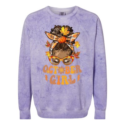 Retro Groovy October Messy Bun Halloween Thanksgiving Colorblast Crewneck Sweatshirt