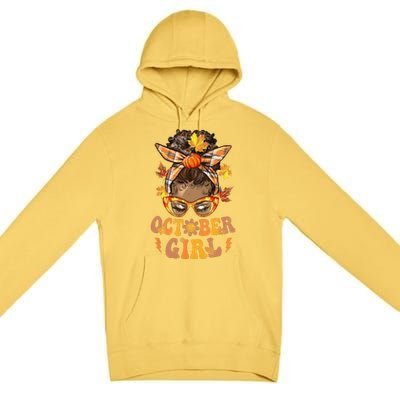 Retro Groovy October Messy Bun Halloween Thanksgiving Premium Pullover Hoodie