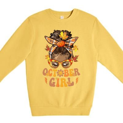 Retro Groovy October Messy Bun Halloween Thanksgiving Premium Crewneck Sweatshirt