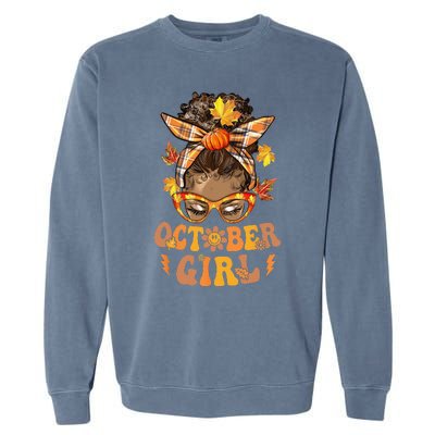 Retro Groovy October Messy Bun Halloween Thanksgiving Garment-Dyed Sweatshirt