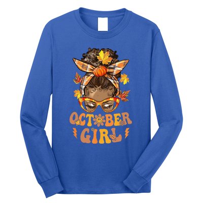 Retro Groovy October Messy Bun Halloween Thanksgiving Long Sleeve Shirt