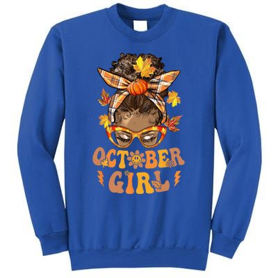 Retro Groovy October Messy Bun Halloween Thanksgiving Sweatshirt