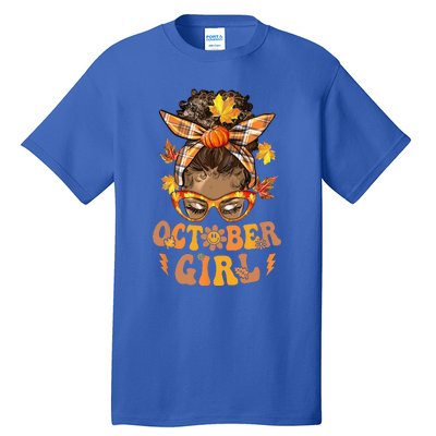 Retro Groovy October Messy Bun Halloween Thanksgiving Tall T-Shirt