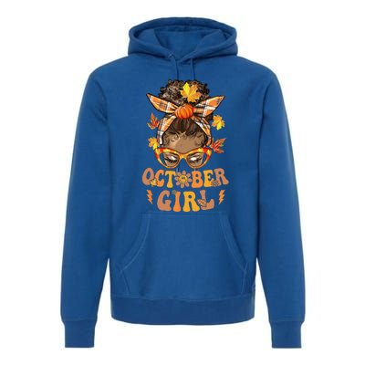 Retro Groovy October Messy Bun Halloween Thanksgiving Premium Hoodie