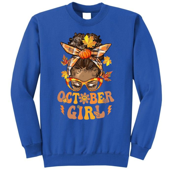 Retro Groovy October Messy Bun Halloween Thanksgiving Tall Sweatshirt