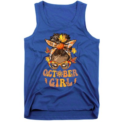 Retro Groovy October Messy Bun Halloween Thanksgiving Tank Top