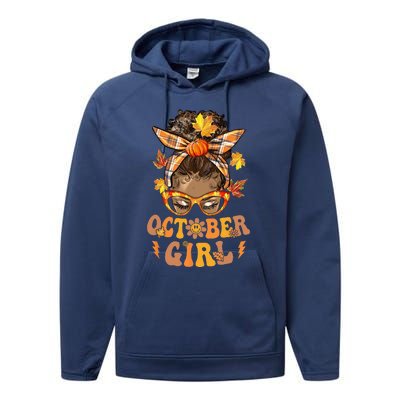 Retro Groovy October Messy Bun Halloween Thanksgiving Performance Fleece Hoodie