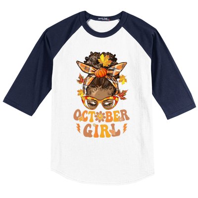 Retro Groovy October Messy Bun Halloween Thanksgiving Baseball Sleeve Shirt