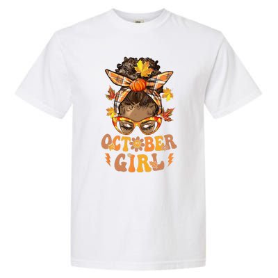 Retro Groovy October Messy Bun Halloween Thanksgiving Garment-Dyed Heavyweight T-Shirt