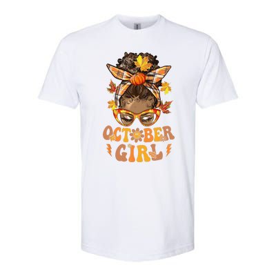 Retro Groovy October Messy Bun Halloween Thanksgiving Softstyle CVC T-Shirt