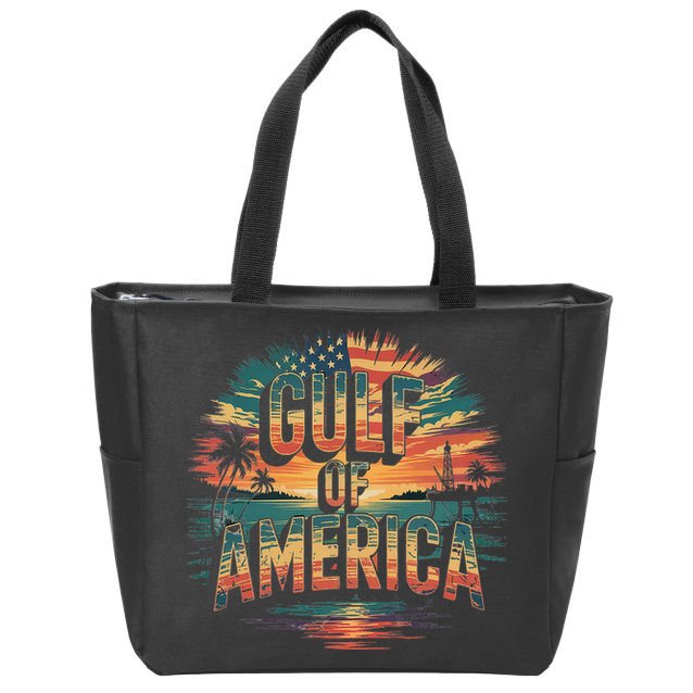Retro Gulf Of Usa America Patriotic Beach Life Est 2025 Zip Tote Bag