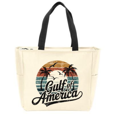 Retro Gulf Of Usa America 2025 American Flag Gulf Mexico Zip Tote Bag