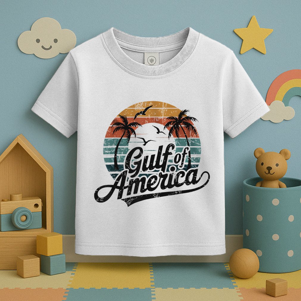 Retro Gulf Of Usa America 2025 American Flag Gulf Mexico Toddler T-Shirt