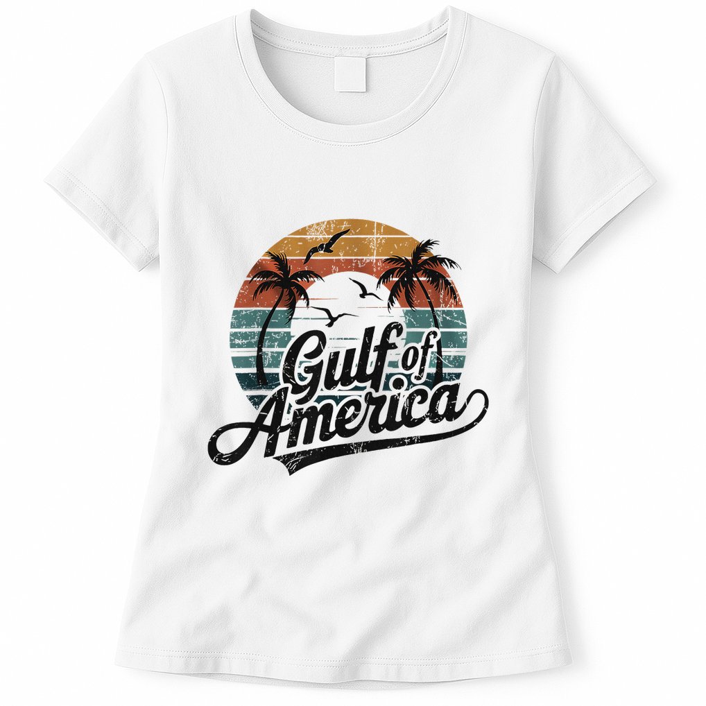 Retro Gulf Of Usa America 2025 American Flag Gulf Mexico Womens T-Shirt