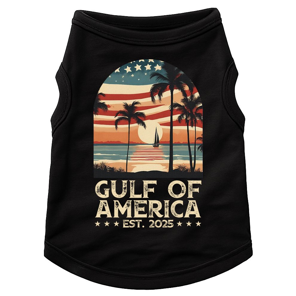 Retro Gulf Of Usa America Est 2025 American Flag Gulf Mexico Doggie Tank