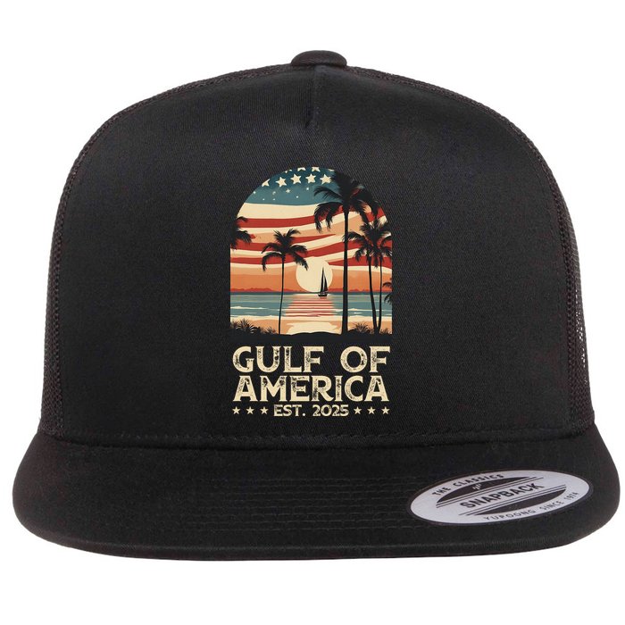 Retro Gulf Of Usa America Est 2025 American Flag Gulf Mexico Flatbill Hat