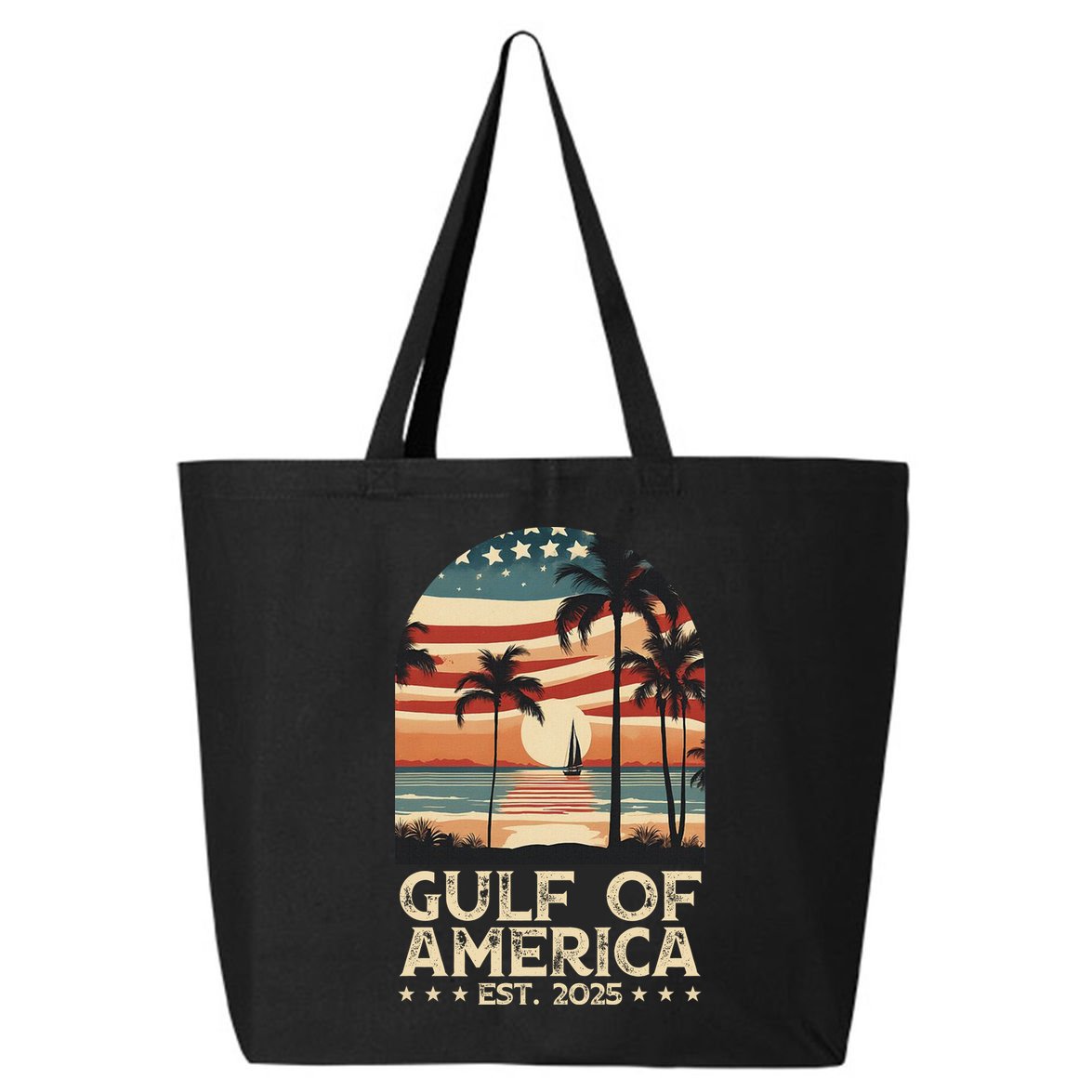 Retro Gulf Of Usa America Est 2025 American Flag Gulf Mexico 25L Jumbo Tote