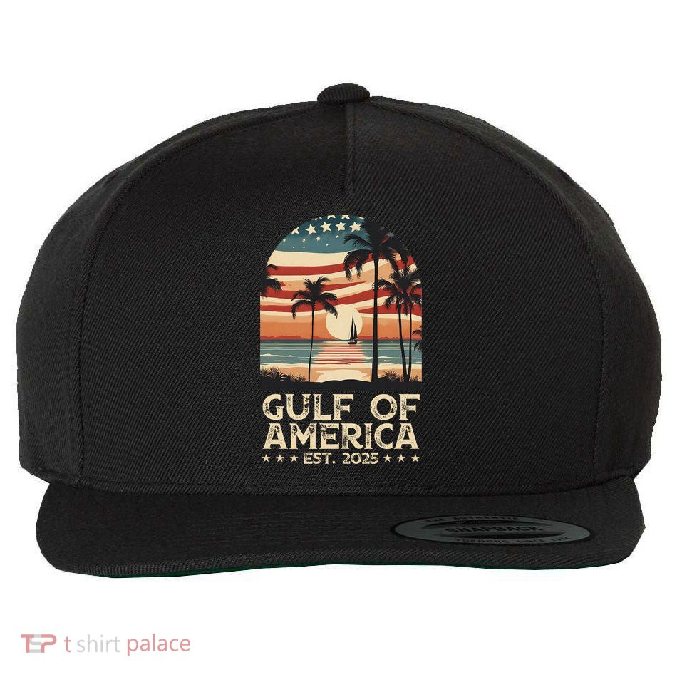 Retro Gulf Of Usa America Est 2025 American Flag Gulf Mexico Wool Snapback Cap
