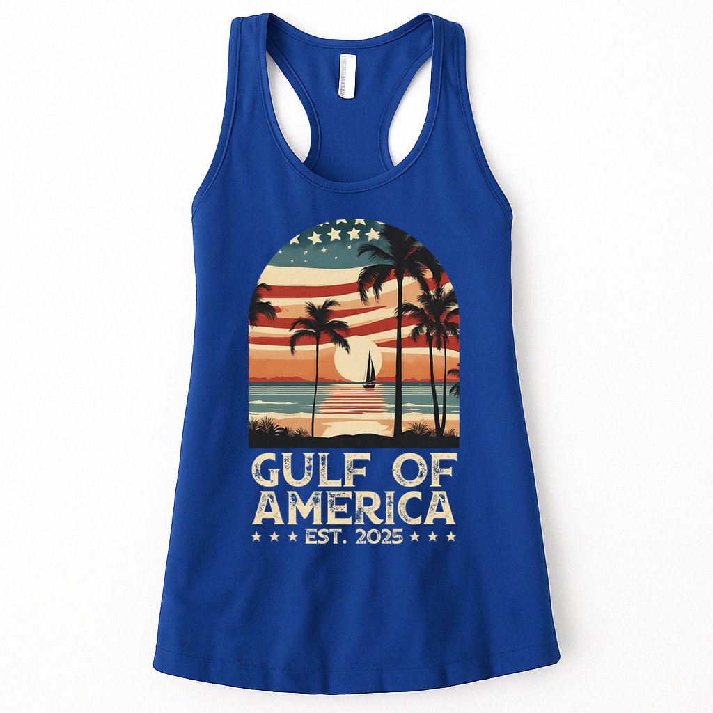 Retro Gulf Of Usa America Est 2025 American Flag Gulf Mexico Womens Tank Top