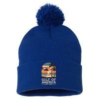 Retro Gulf Of Usa America Est 2025 American Flag Gulf Mexico Pom Pom 12in Knit Beanie