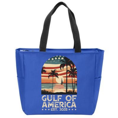 Retro Gulf Of Usa America Est 2025 American Flag Gulf Mexico Zip Tote Bag