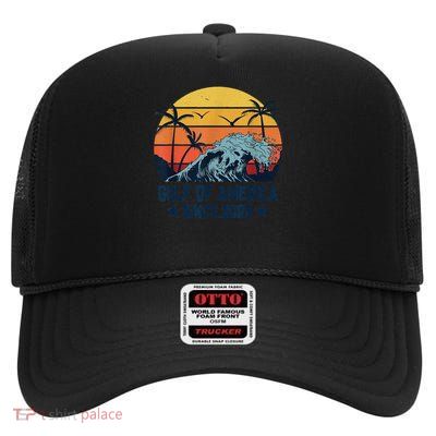 Retro Gulf Of USA America Est 2025 American Flag High Crown Mesh Back Trucker Hat