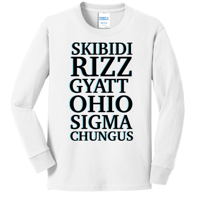 Rizz Gyatt Ohio Sigma Chungus Kids Long Sleeve Shirt