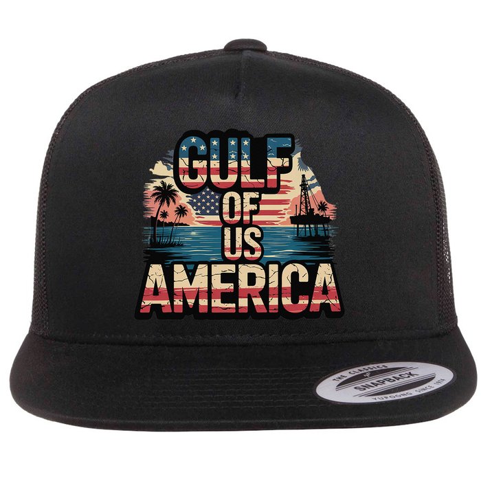 Retro Gulf Of Usa America Patriotic Beach Life Est 2025 Flat Bill Trucker Hat