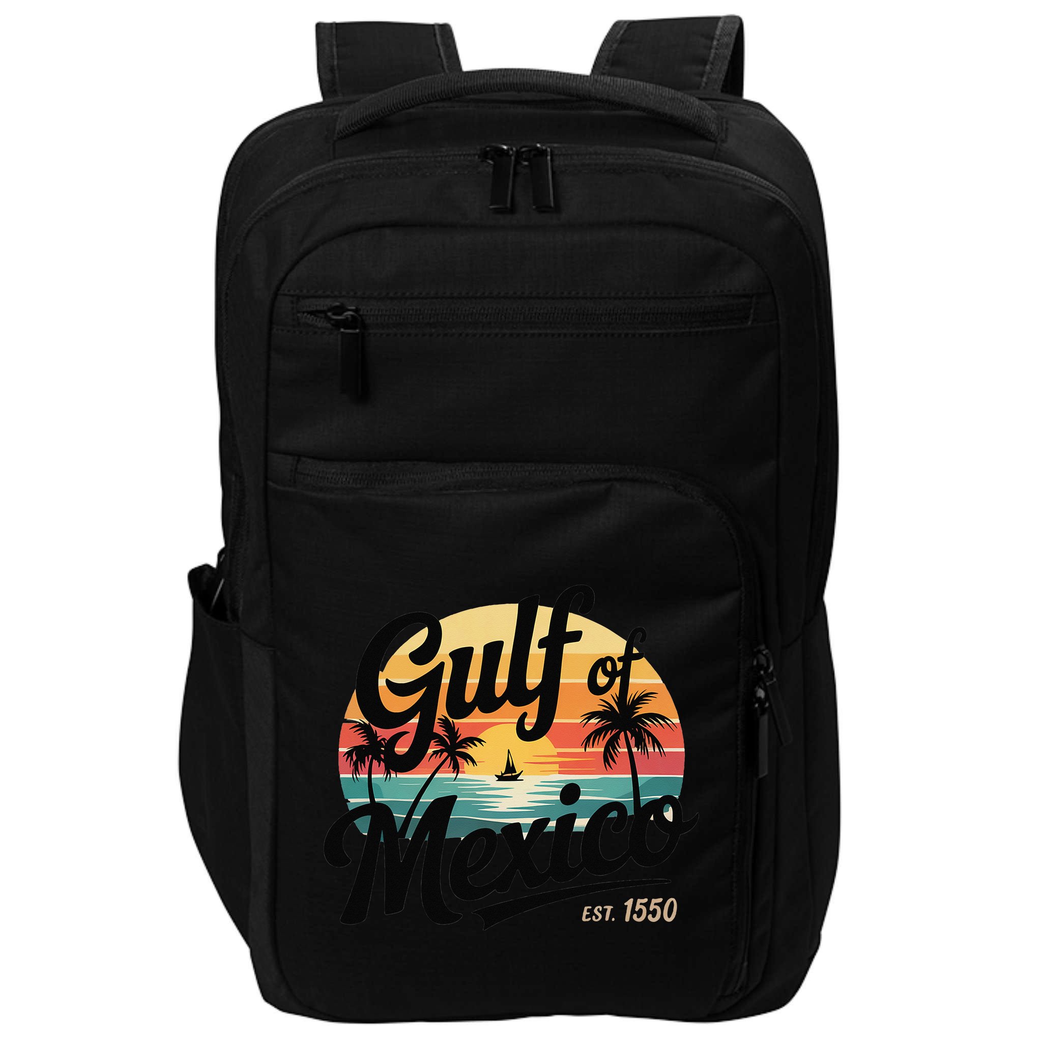 Retro Gulf Of Mexico Patriotic Beach Life Est 1550 Impact Tech Backpack