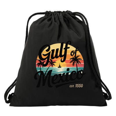 Retro Gulf Of Mexico Patriotic Beach Life Est 1550 Drawstring Bag
