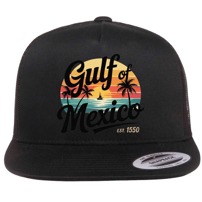 Retro Gulf Of Mexico Patriotic Beach Life Est 1550 Flat Bill Trucker Hat