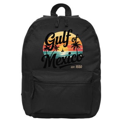 Retro Gulf Of Mexico Patriotic Beach Life Est 1550 16 in Basic Backpack