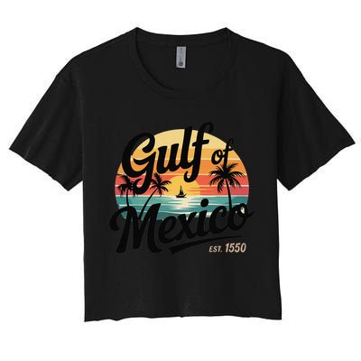 Retro Gulf Of Mexico Patriotic Beach Life Est 1550 Women's Crop Top Tee