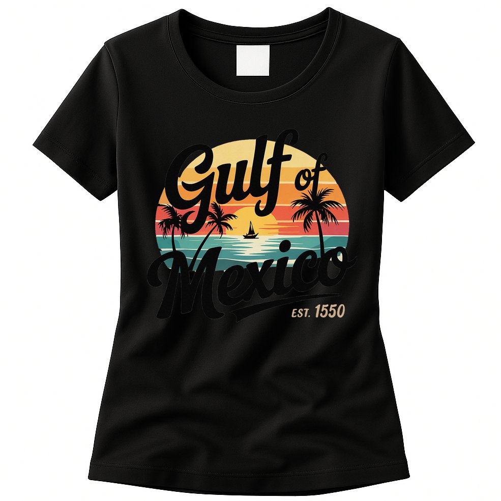 Retro Gulf Of Mexico Patriotic Beach Life Est 1550 Womens T-Shirt