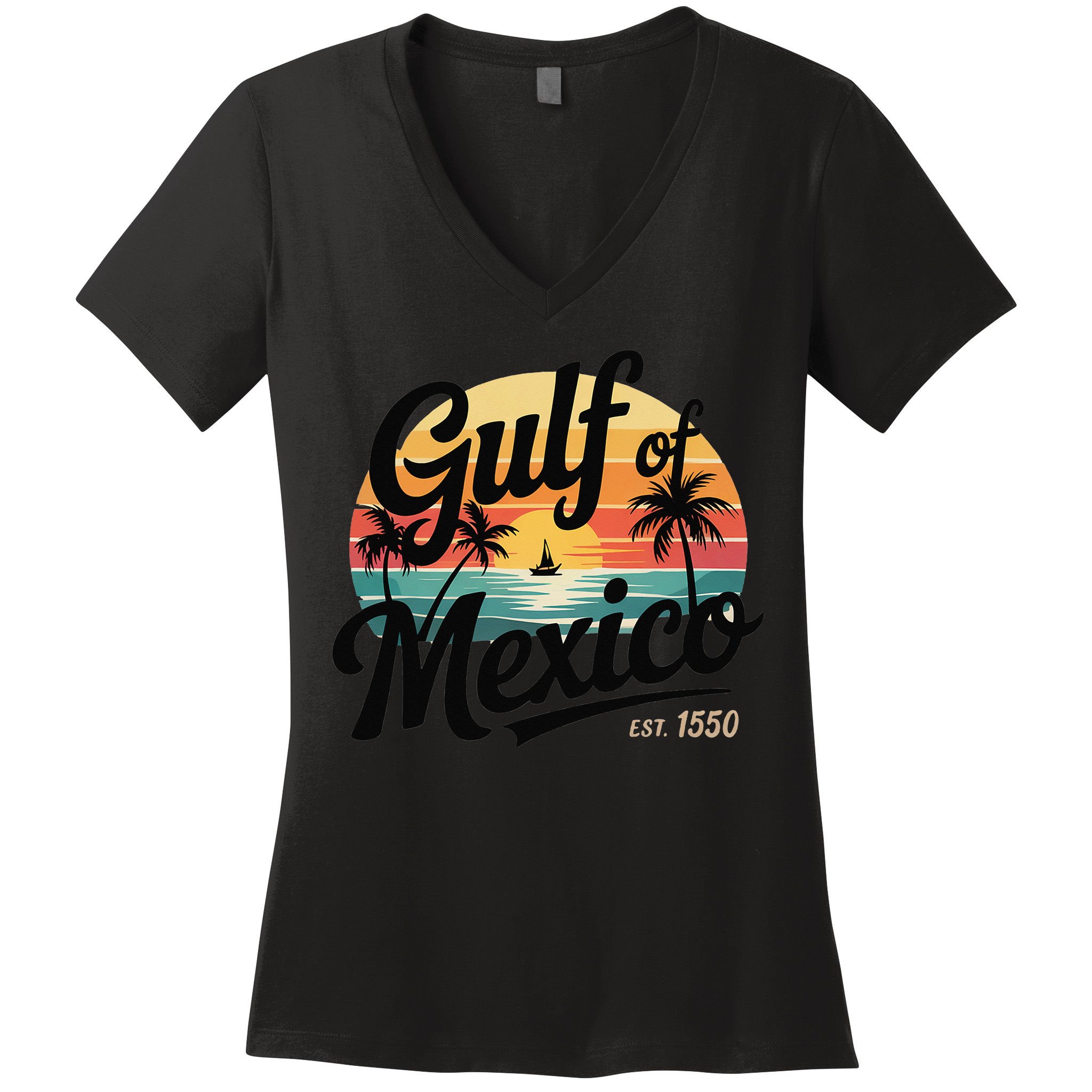 Retro Gulf Of Mexico Patriotic Beach Life Est 1550 Women's V-Neck T-Shirt