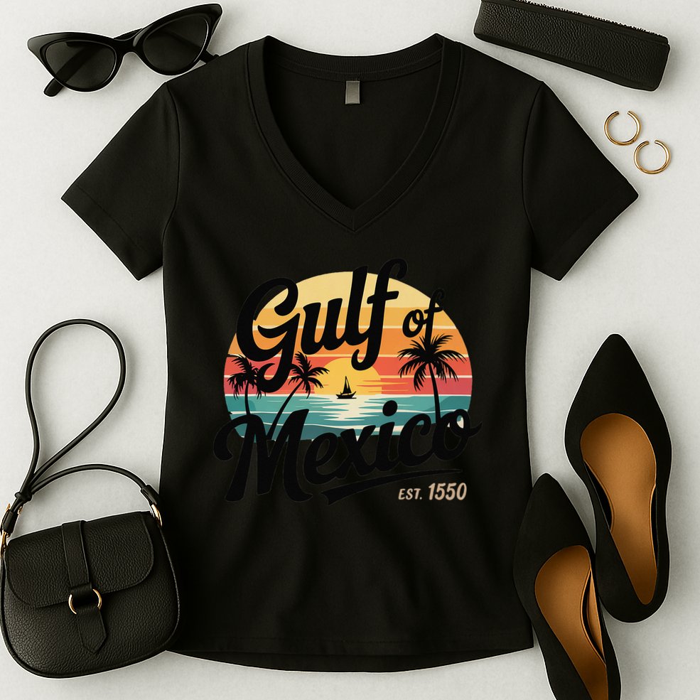 Retro Gulf Of Mexico Patriotic Beach Life Est 1550 Women's V-Neck T-Shirt
