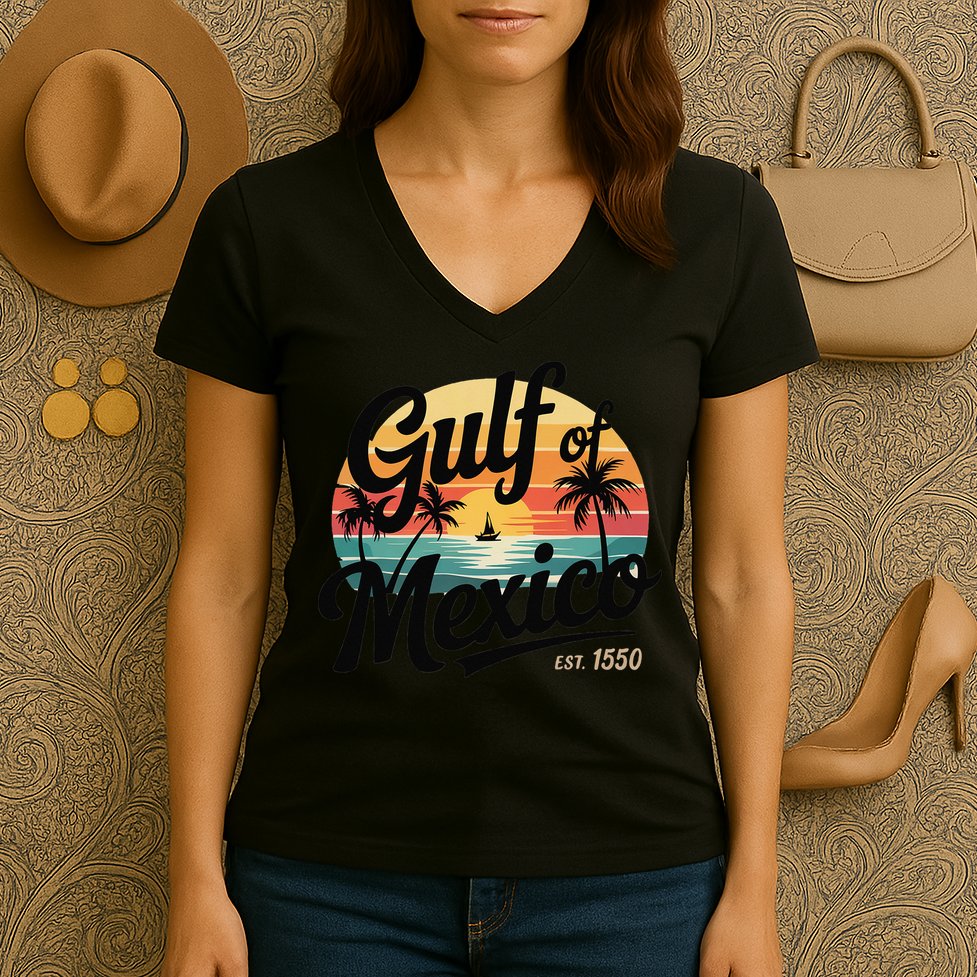 Retro Gulf Of Mexico Patriotic Beach Life Est 1550 Women's V-Neck T-Shirt