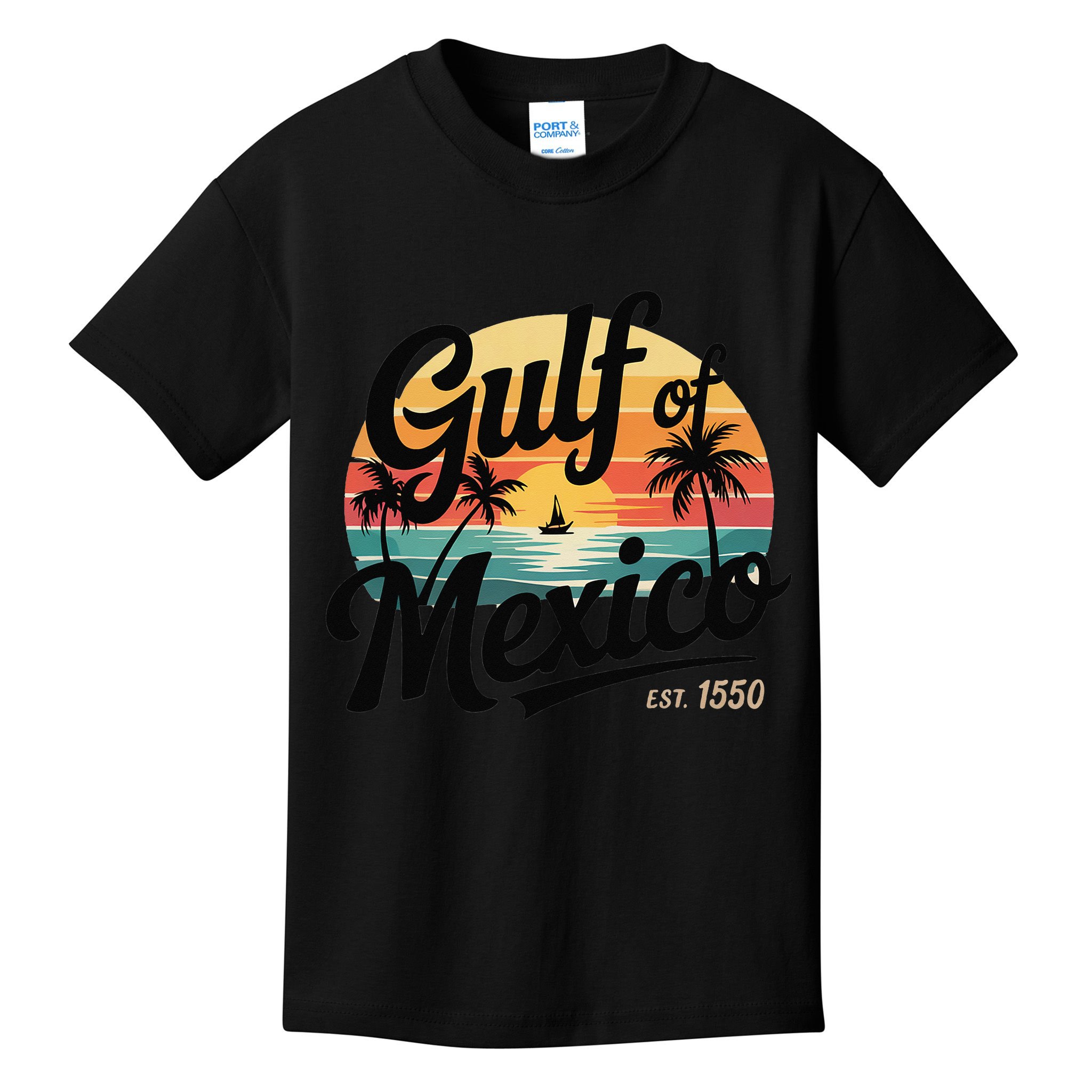 Retro Gulf Of Mexico Patriotic Beach Life Est 1550 Kids T-Shirt