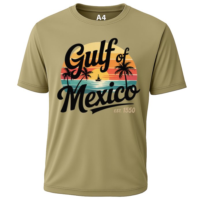 Retro Gulf Of Mexico Patriotic Beach Life Est 1550 Cooling Performance Crew T-Shirt