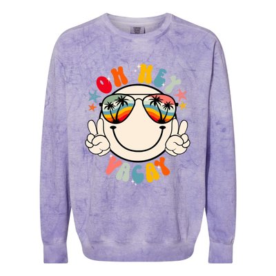 Retro Groovy Oh Hey Vacay Summer Vacation Beach Trip Vibes Gift Colorblast Crewneck Sweatshirt