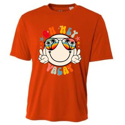 Retro Groovy Oh Hey Vacay Summer Vacation Beach Trip Vibes Gift Cooling Performance Crew T-Shirt